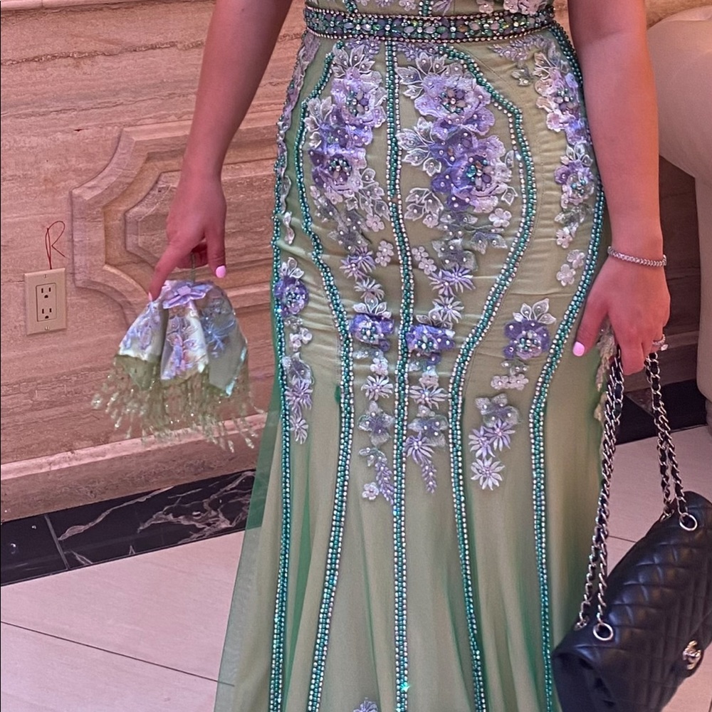 Jovani green sequined mermaid gown